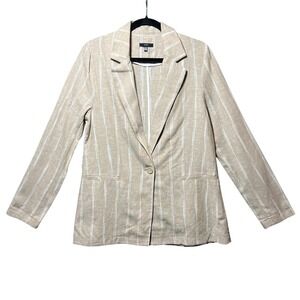 Drew Linen Blend Pinstripe Blazer Tan White Single Button Jacket Medium